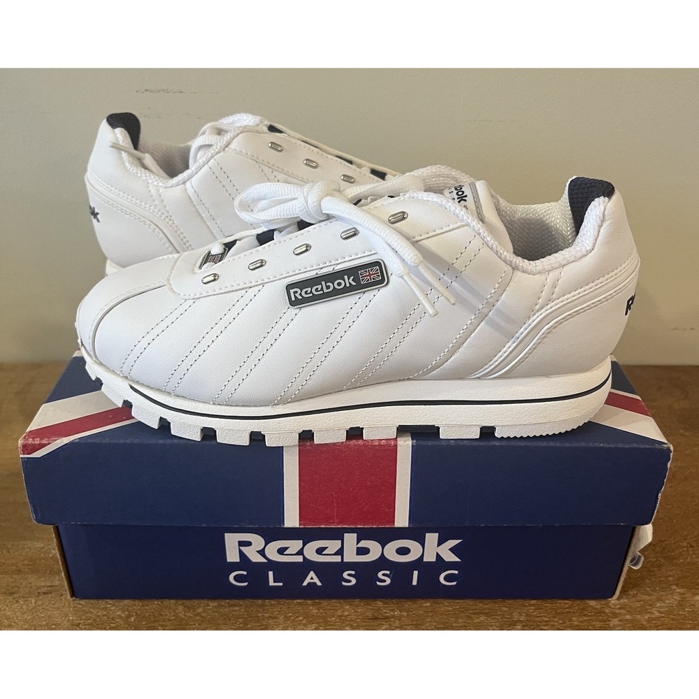 VTG NOS Reebok Classic Oryx Women 7 White Navy Leather Sneakers New Original Box